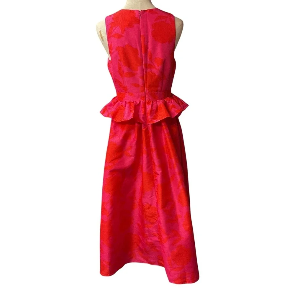 Kate Spade Target Red Pink Classic Floral Sleeveless Peplum‎ Midi Dress Sz 6 NWT